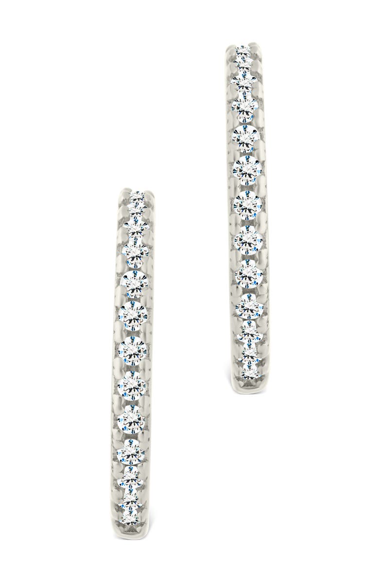 Sterling Forever Cubic Zirconia Open Hoop Earrings, Alternate, color, Silver