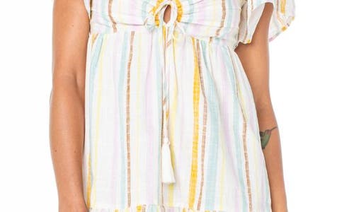 Roxy Salty Breeze Stripe Cotton Minidress In White