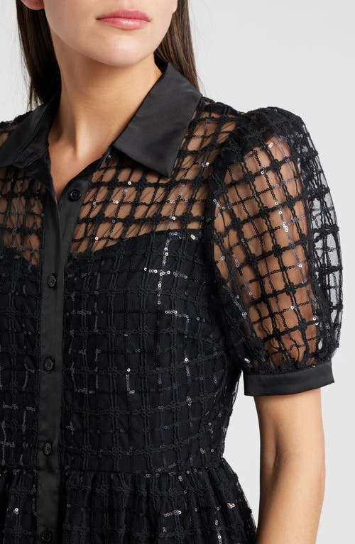 Mila Mae Sequin Short Sleeve Shirtdress In Black