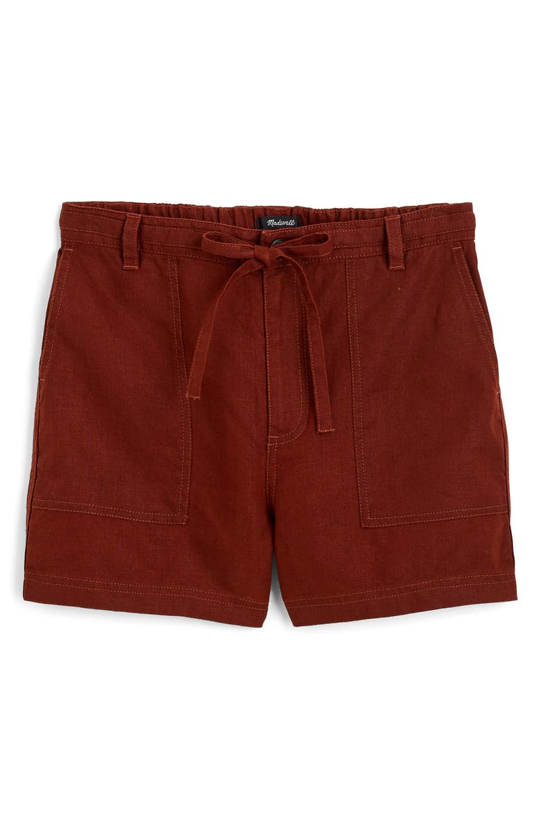 Madewell Drawstring Linen Shorts, Alternate, color, Henna