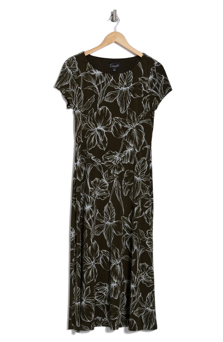 Connected Apparel Floral Short Sleeve A-Line Midi Dress, Alternate, color, 