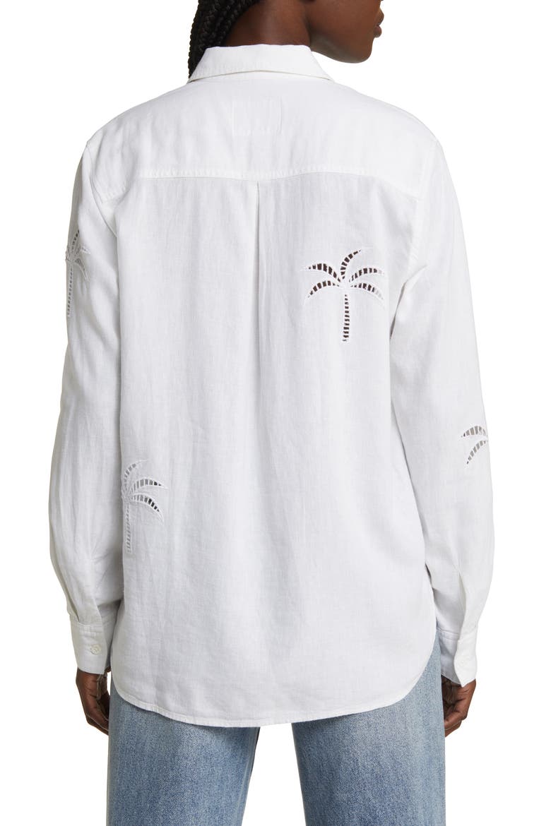Charli Palm Eyelet Linen Blend Button-Up Shirt, Alternate, color, WHITE PALM TREE EYELET