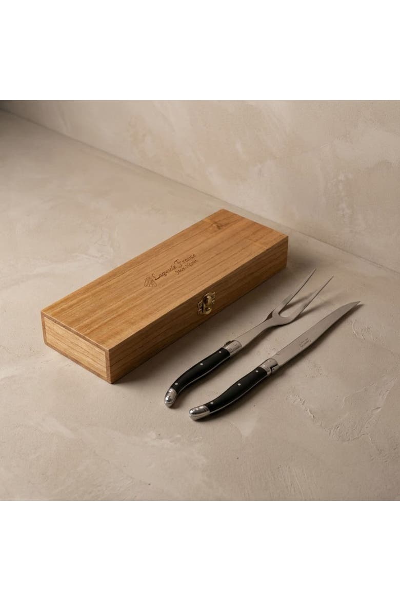 Carving Set in Wooden Box, Alternate, color, Black