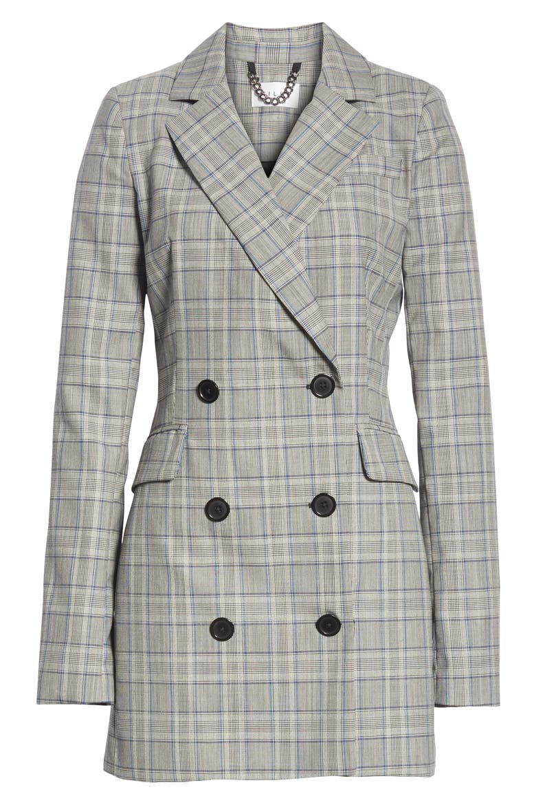 Cotton Suiting Blazer Dress, Alternate, color, CHECK