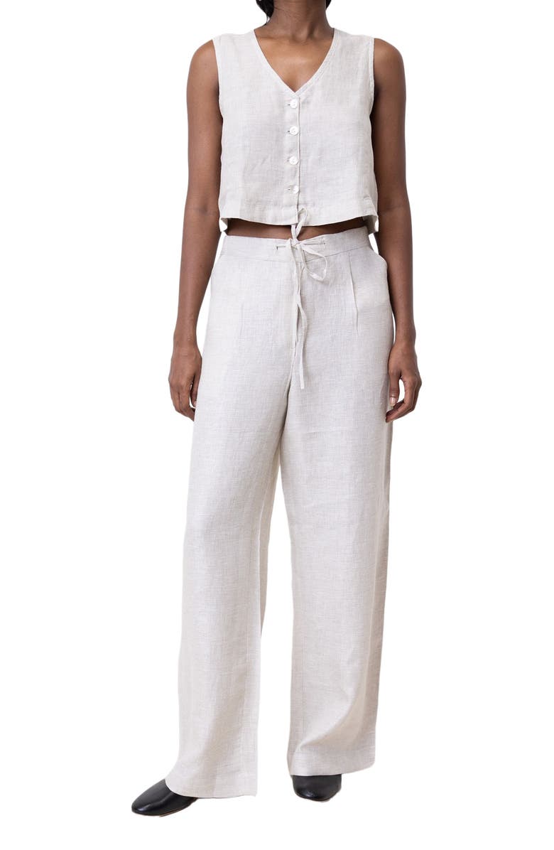 Reistor Linen Cropped Vest Set, Main, color, 