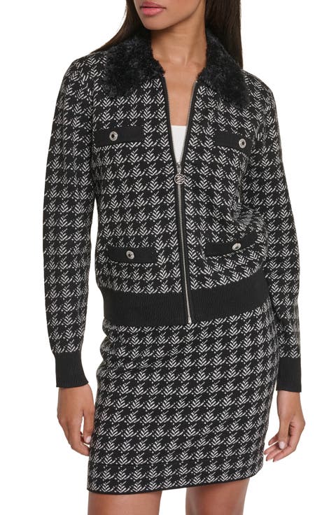 Faux Fur Collar Zip Front Cardigan