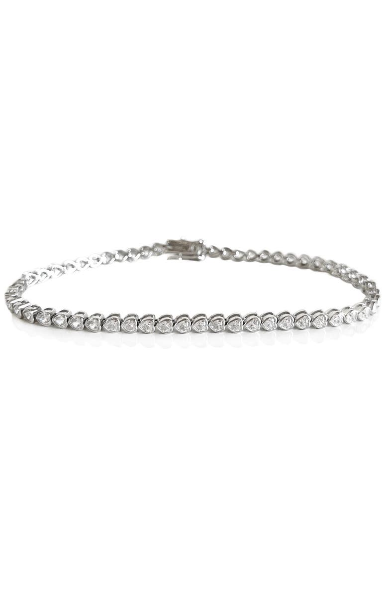 Leni James The Marie Heart Bezel Tennis Anklet, Main, color, Silver