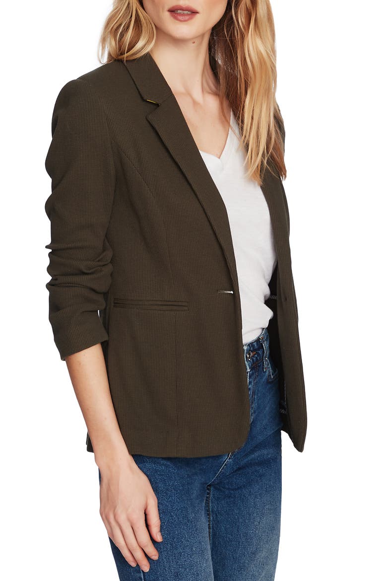 1.STATE Stretch Waffle Knit Blazer, Alternate, color, OLIVE FERN