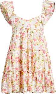 BP. Floral Flutter Sleeve Cotton Blend Mini Sundress