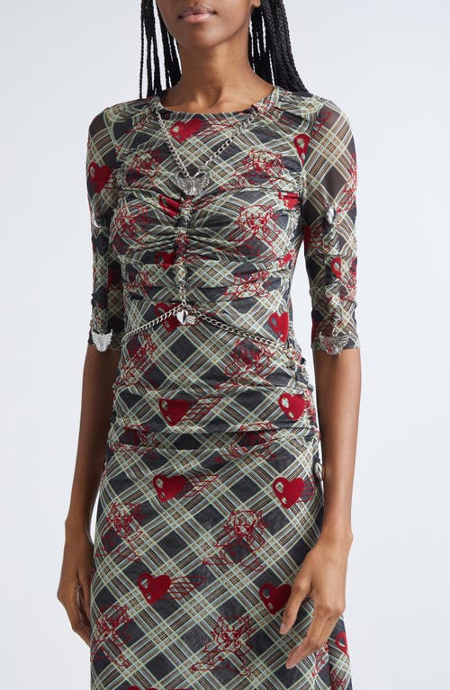 Chopova Lowena Sonicscape Bunny Plaid Flocked Mesh Dress In Multi