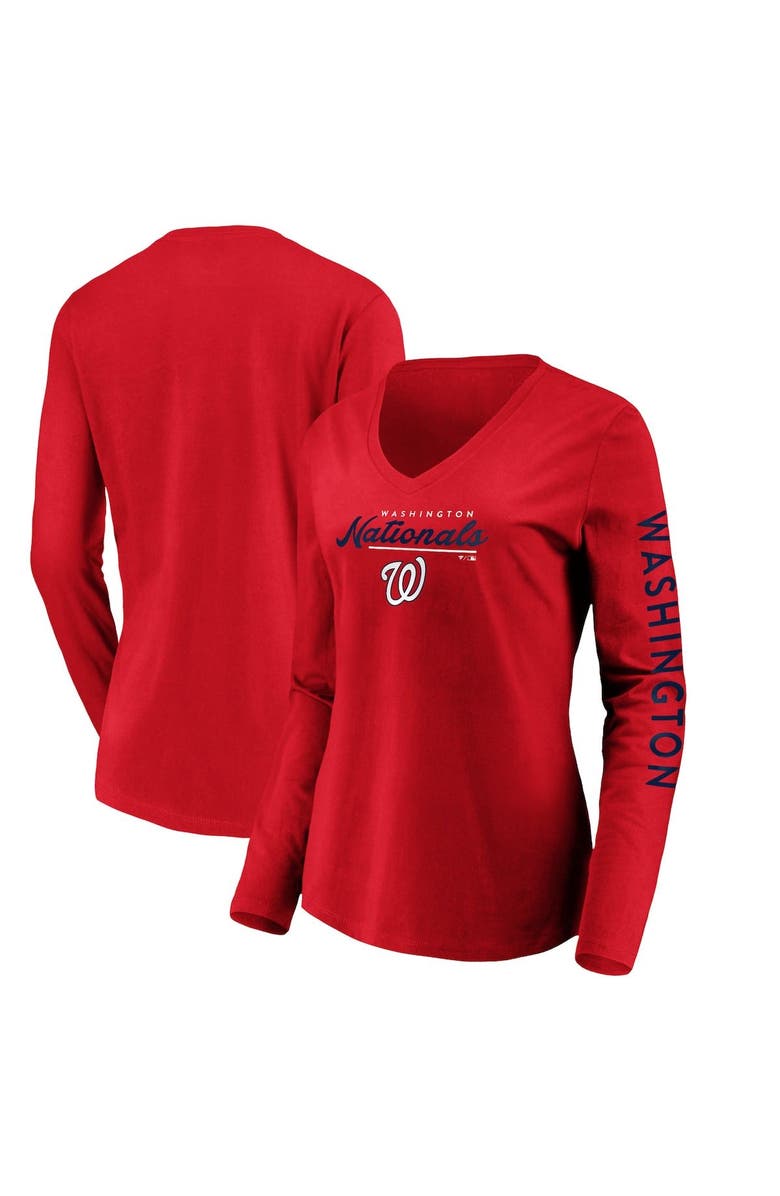 FANATICS Women's Fanatics Branded Red Washington Nationals Core High Class Long Sleeve V-Neck T-Shirt, Alternate, color,