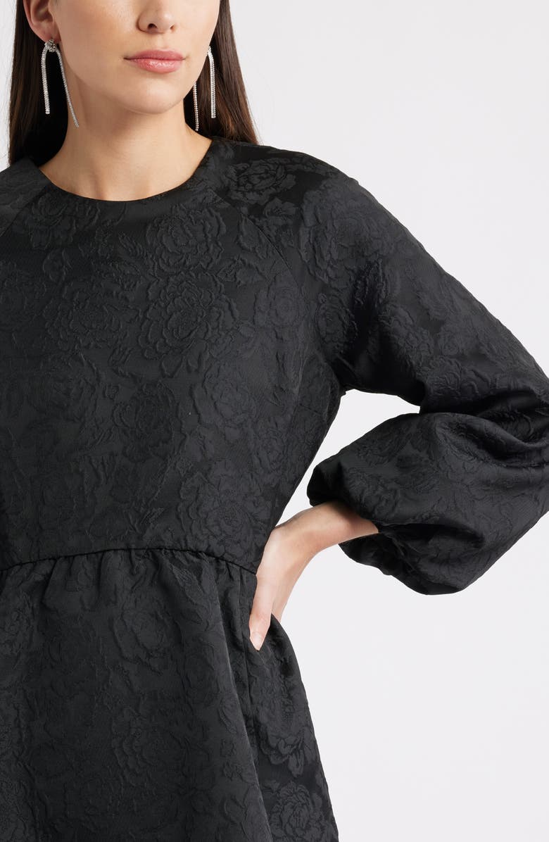 Caslon<sup>®</sup> Long Sleeve Jacquard Minidress, Alternate, color, Black Jacquard
