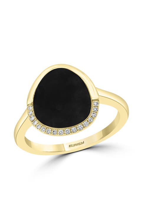 14K Yellow Gold Modern Onyx Diamond Ring