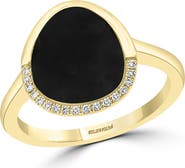 EFFY 14K Yellow Gold Modern Onyx Diamond Ring