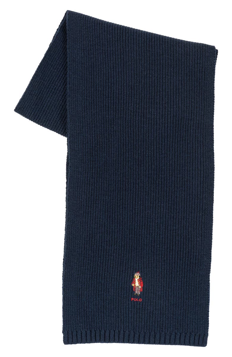Polo Ralph Lauren Holiday Bear Scarf, Main, color, Newport Navy