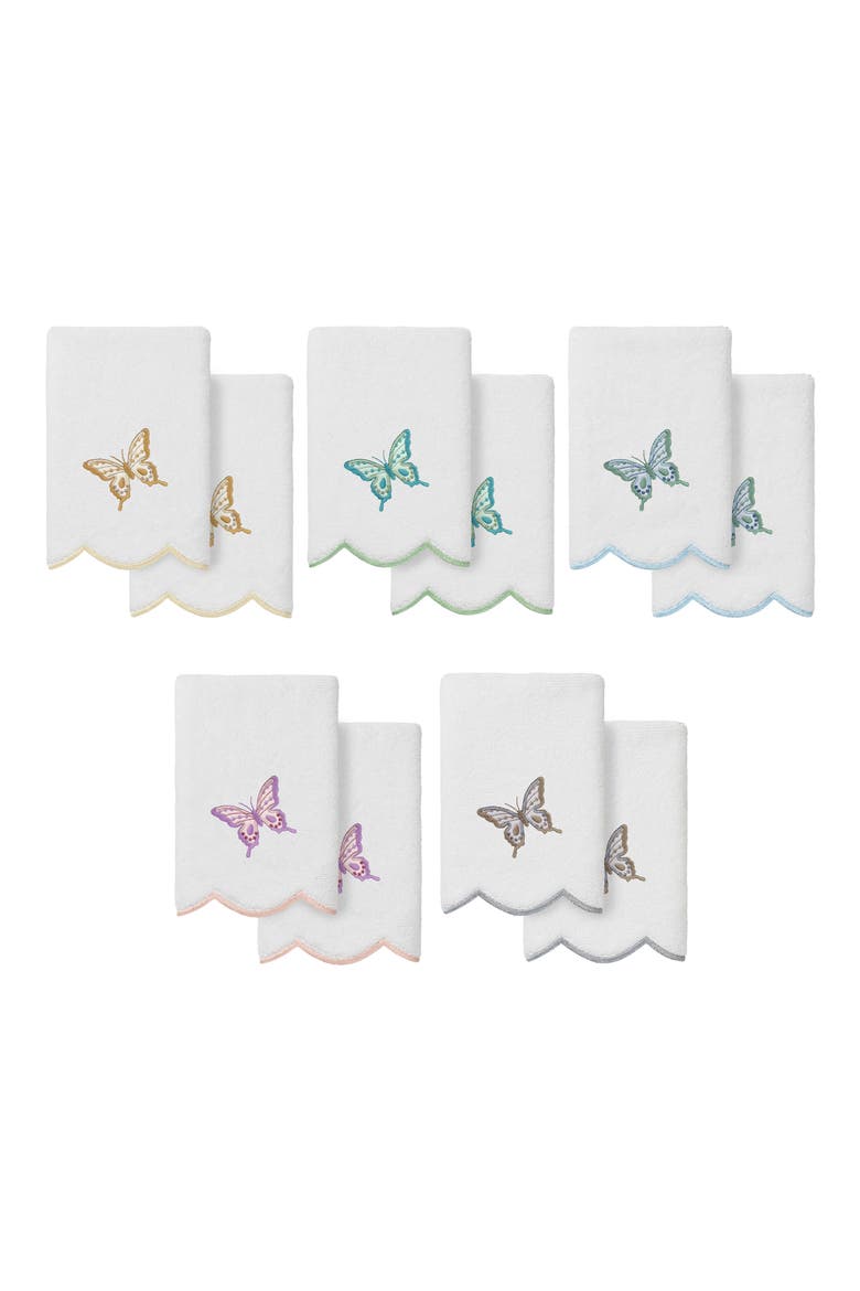 2-Piece Brittney Embroidered Turkish Cotton Fingertip Towel Set, Alternate, color, WHITE/ GRAY