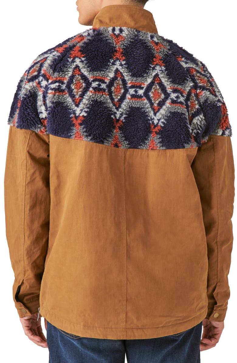 Lucky Brand Print Faux Shearling & Cotton Anorak, Alternate, color, Khaki