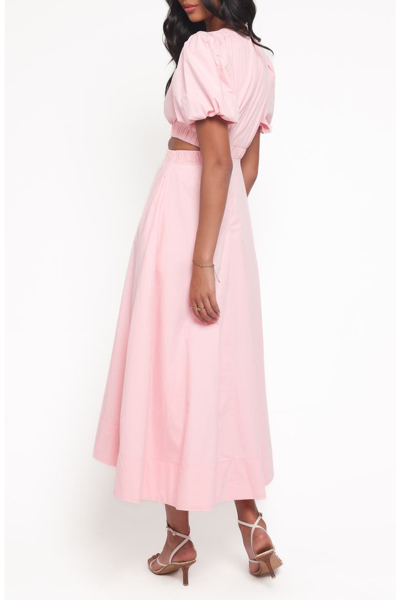 Aminah Puff Sleeve Cutout Midi Dress, Alternate, color, PINK