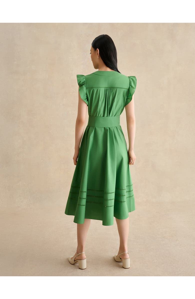 HOBBS LONDON Vanessa Ruffle Sleeve Midi Dress, Alternate, color, Applegreen