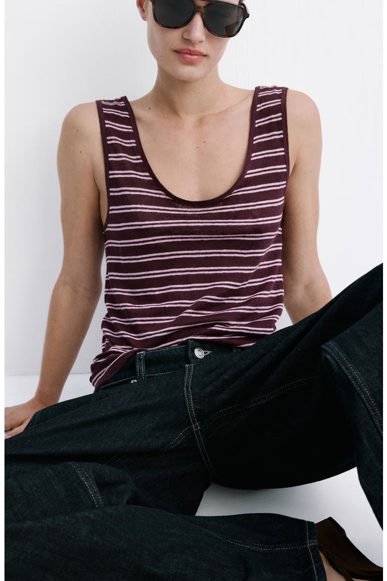 Stripe Linen Tank, Alternate, color, MAROON
