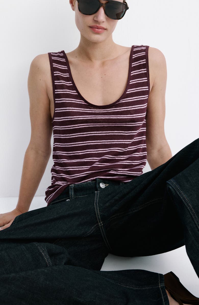 MANGO Stripe Linen Tank, Alternate, color, Maroon