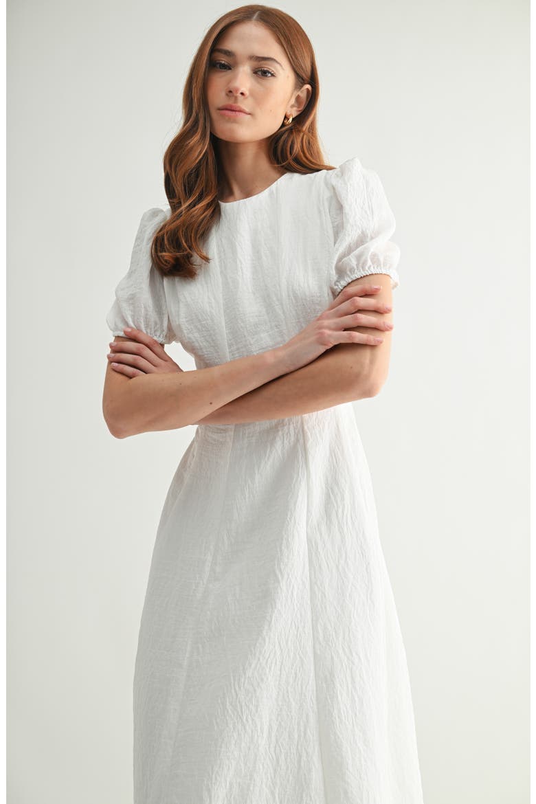 Puff Sleeve A-Line Midi Dress, Alternate, color, OFF WHITE