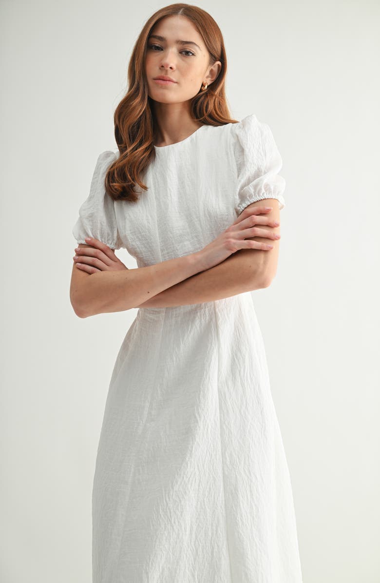 Mila Mae Puff Sleeve A-Line Midi Dress, Alternate, color, 