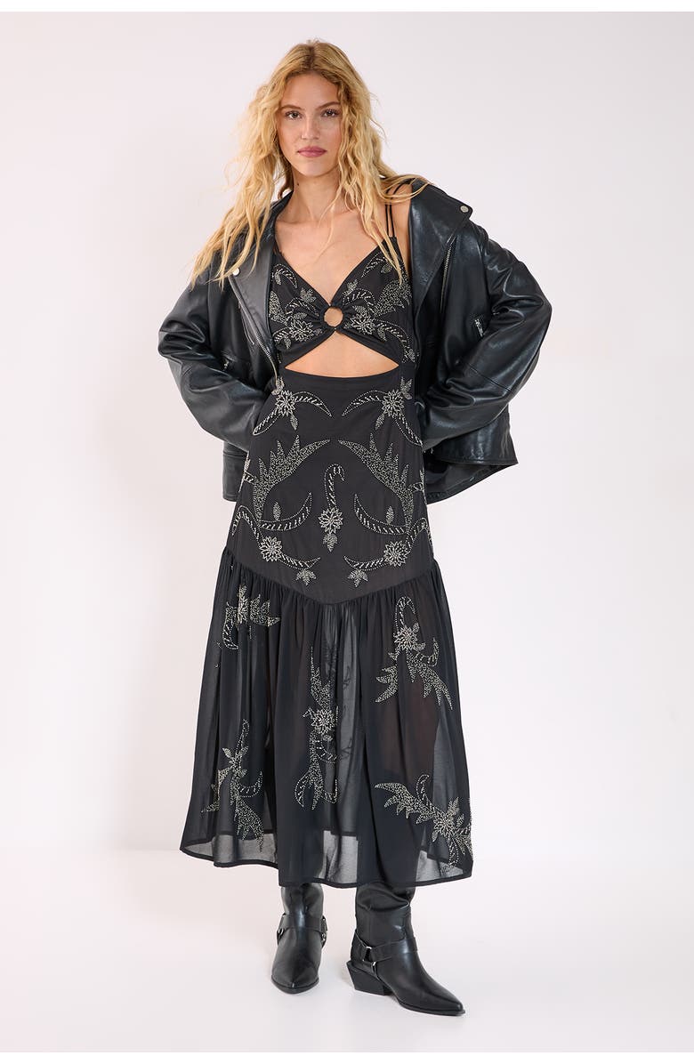 NASTY GAL Ring Cut Out Volume Maxi Dress, Alternate, color, Black