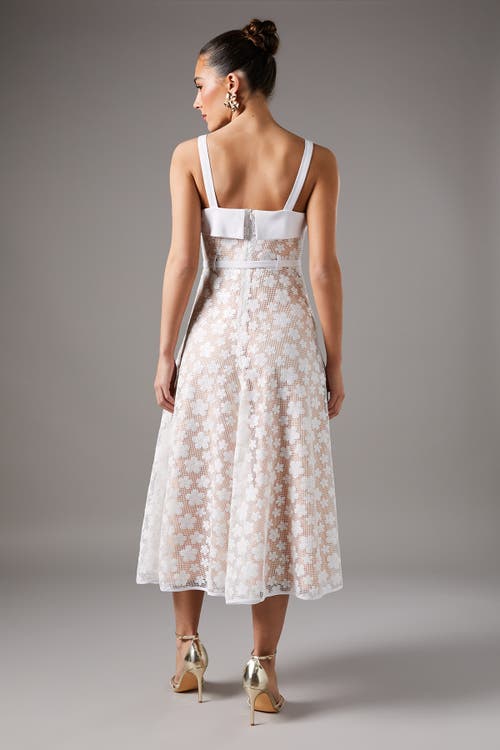 Coast Mesh Sequin Belted Midi Dress In White