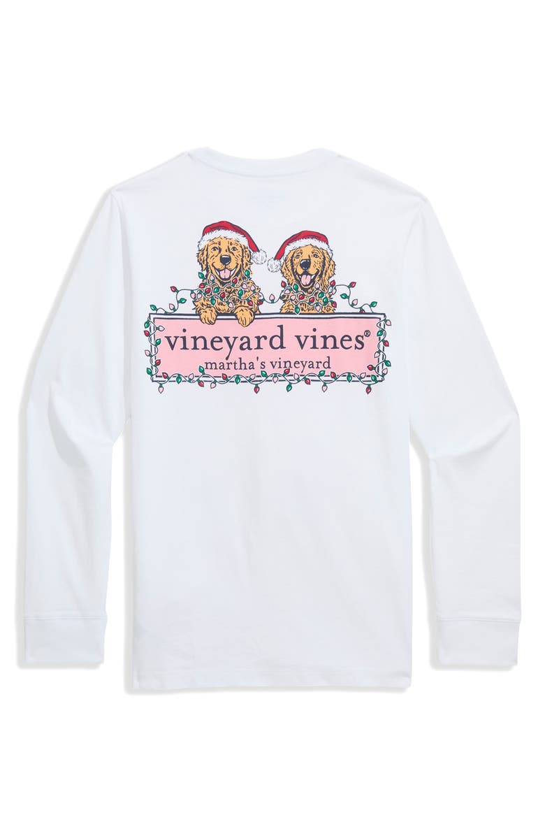 vineyard vines Kids' Holiday Pups Long Sleeve Cotton Graphic T-Shirt, Alternate, color, White Cap