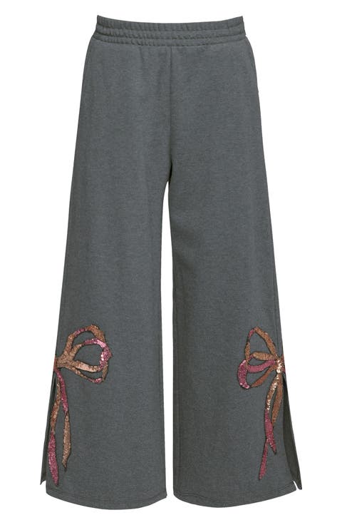 Kids' Sequin Bow Wide Leg Knit Pants