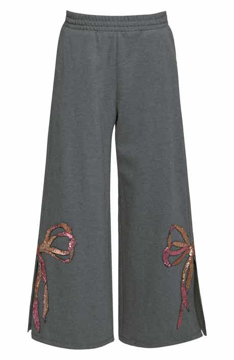 Kids' Sequin Bow Wide Leg Knit Pants
