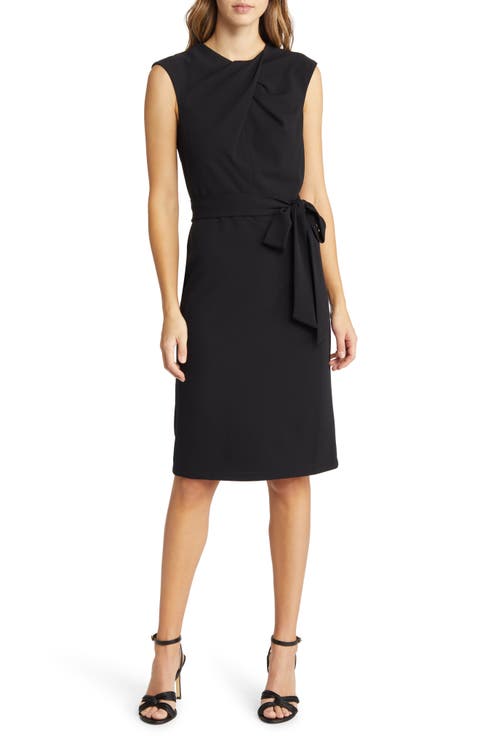Cross Neck Tie Waist Sheath Dress