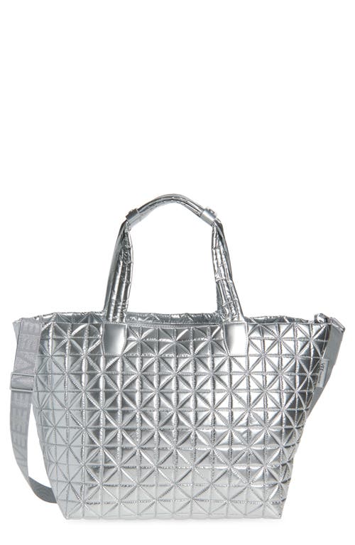Veecollective Vee Weekender Water Resistant Quilted Recycled Nylon Tote In Silver