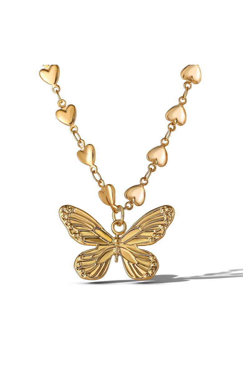 Jessica Simpson Heart Chain Butterfly Pendant Necklace, Alternate, color, Gold