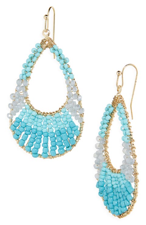 Beaded Drop Hoop Earrings