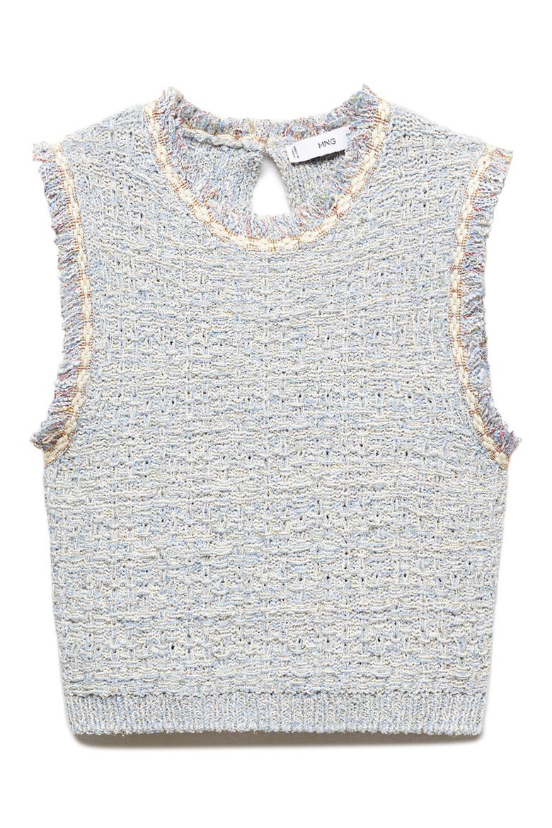 Jewel Button Sleeveless Tweed Top, Alternate, color, SKY BLUE