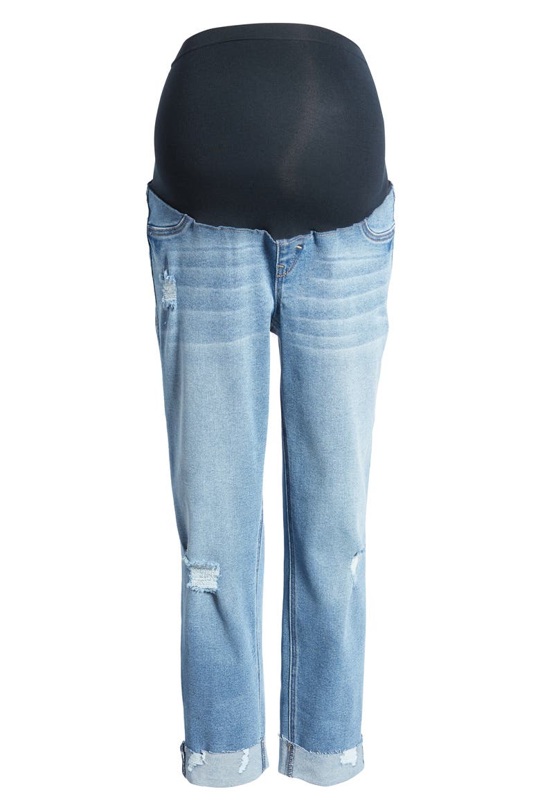 Over the Bump Raw Hem Maternity Slim Girlfriend Jeans, Alternate, color, JAIMIE