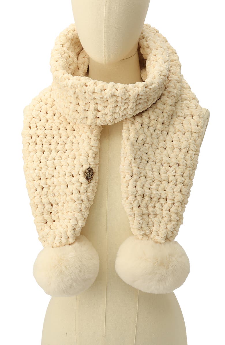 Kurt Geiger London Chunky Chenille Pompom Scarf, Alternate, color, Bone