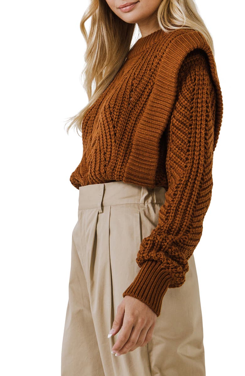 English Factory Ruffle Sweater, Alternate, color, Brown