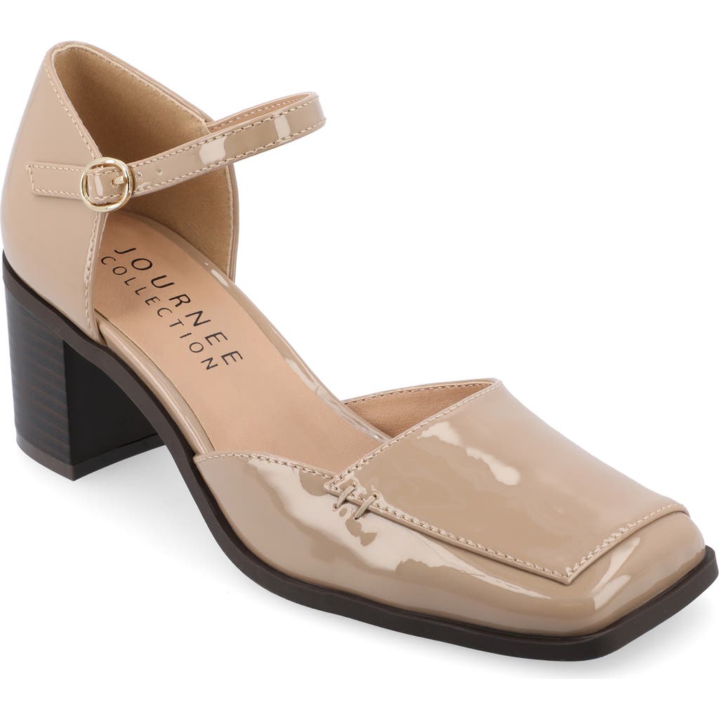 Shop Journee Collection Evangeline Block Heel Pump In Taupe Patent