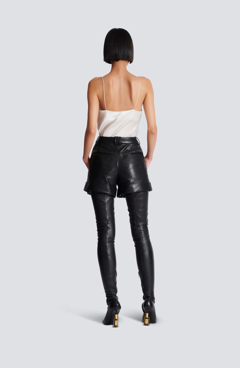 Balmain Pleated Lambskin Shorts, Alternate, color, 