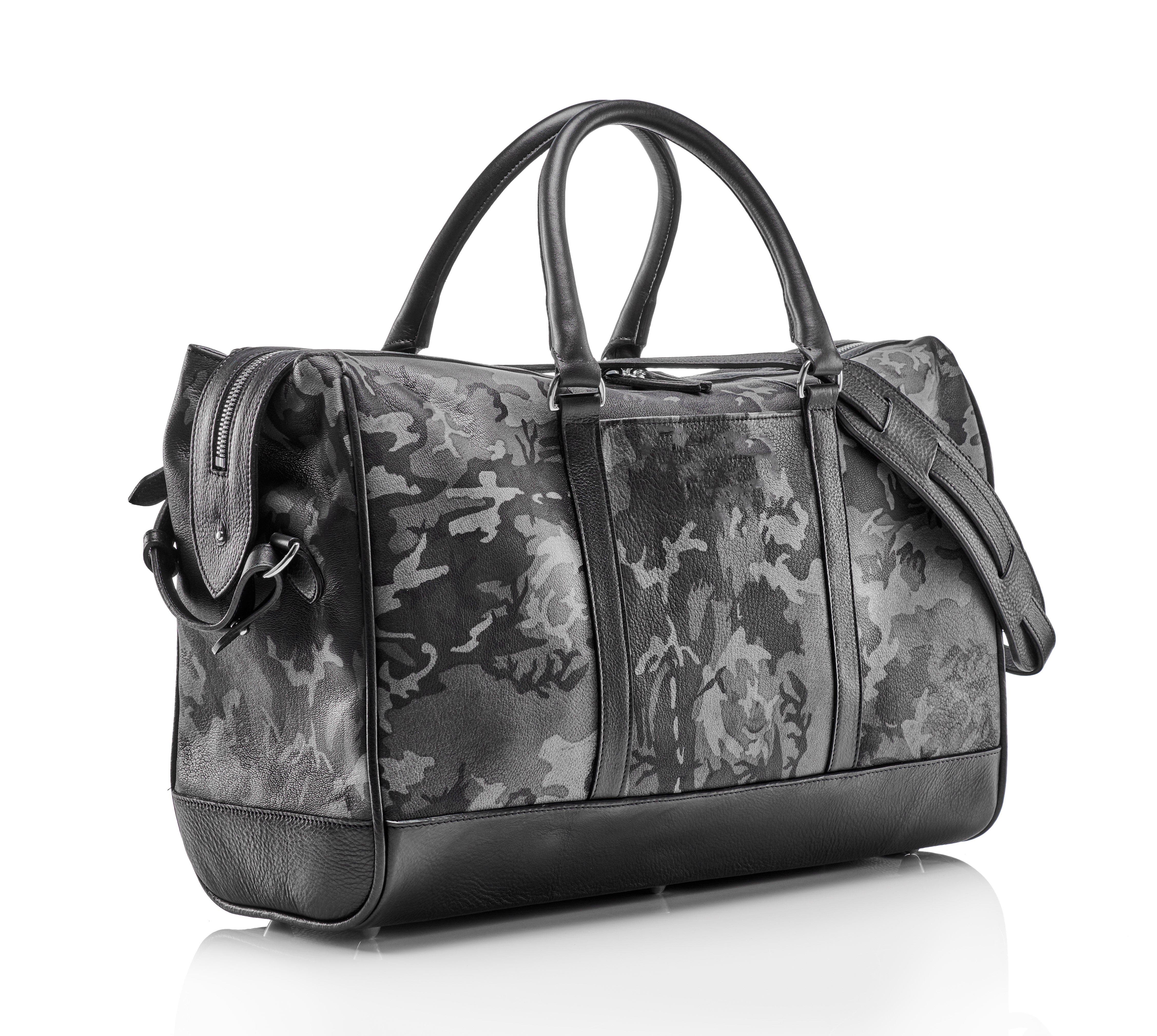 Prince of Scots Wanderlust Leather Weekender, Main, color, Grey Camo