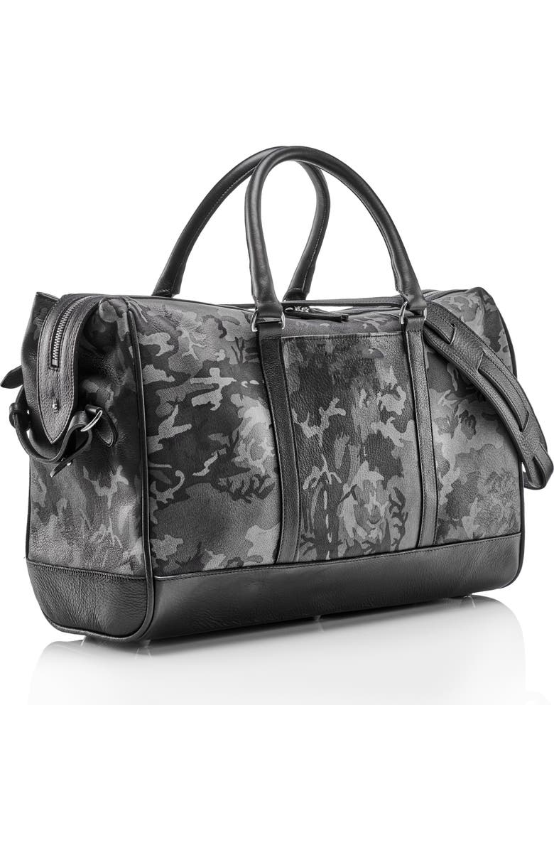 Prince of Scots Wanderlust Leather Weekender, Main, color, Grey Camo
