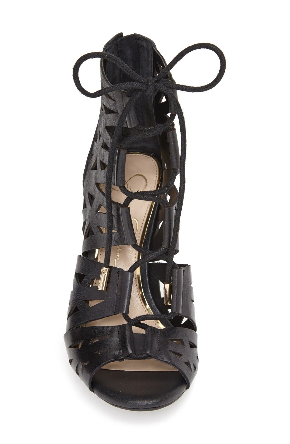 'Emerita' Laser Cutout Cage Sandal, Alternate, color, BLACK
