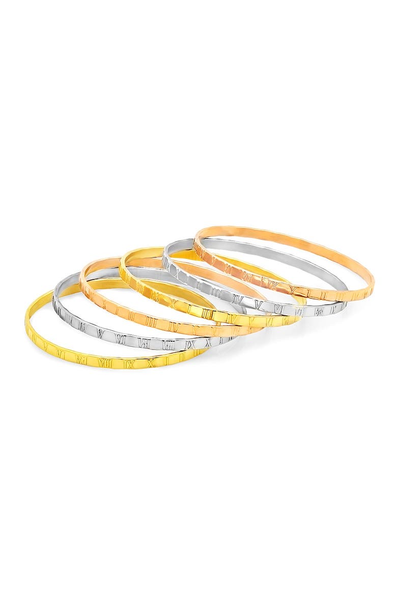 Tricolor Roman Numeral Bangle Bracelet Set, Main, color, no color