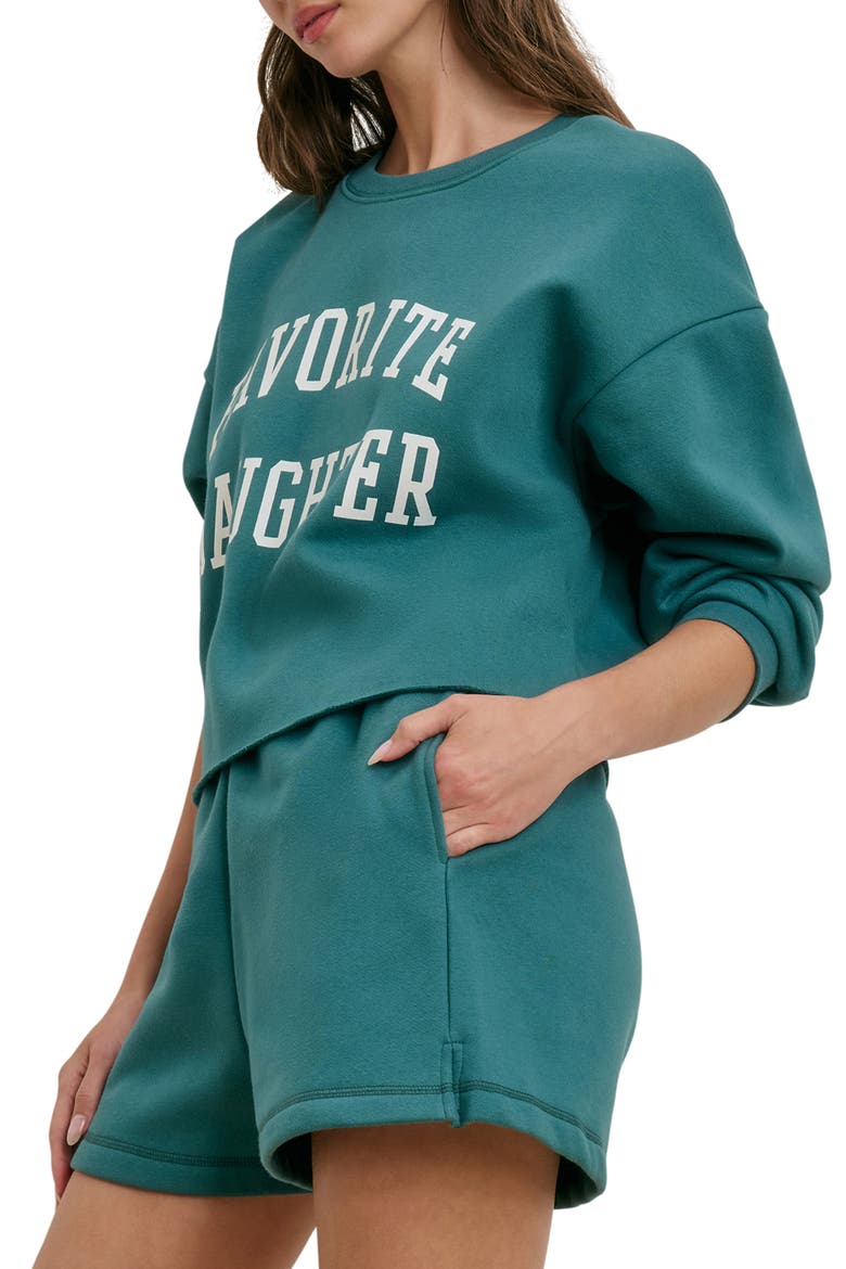 Cropped Collegiate Sweatshirt, Alternate, color, EMERALD/ OFF WHITE