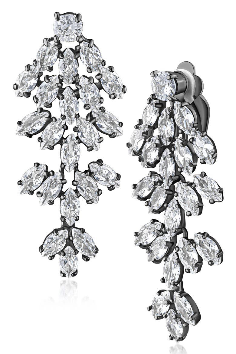 Marquise CZ Cluster Drop Clip-On Earrings, Main, color, BLACK RHODIUM