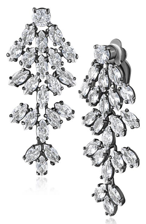 Marquise CZ Cluster Drop Clip-On Earrings