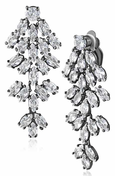 Marquise CZ Cluster Drop Clip-On Earrings